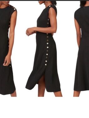 Club Monaco Navy Midi Dress with Gold Buttons